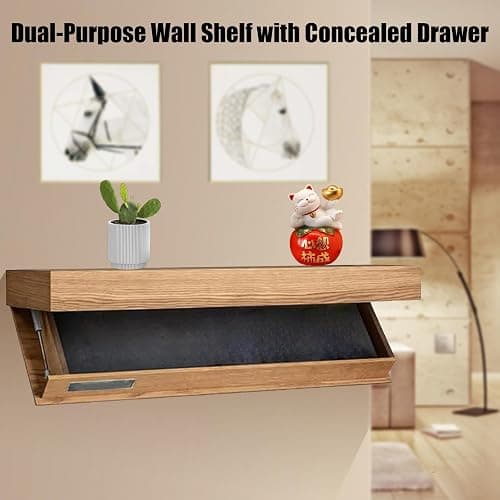 QQP Magic Flap Design Shelf with Secret Compartment – Hidden Compartment Shelf, Floating Shelves with Drawer, Wall Mounted Secret Storage Shelf for Home or Office thumbnail 3
