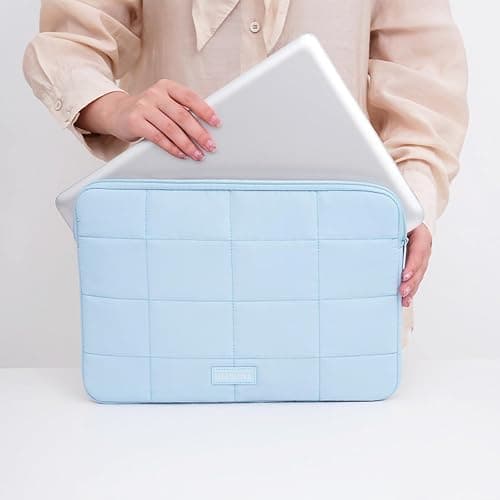 Linpr Puffy Laptop Sleeve 15-16 Inch Matte Blue, Waterproof Carrying Case Bag for Women, Fluffy Computer 15.6 HP Case, Compatible with MacBook Pro 16 Inch, MacBook Air M2 M1, Asus/Dell XPS/Lenovo thumbnail 9