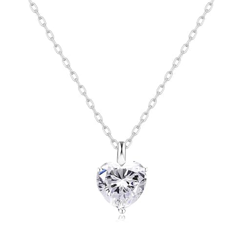Philip Jones Silver Plated Heart Solitaire Necklace Created with Zircondia® Crystals - Image 1
