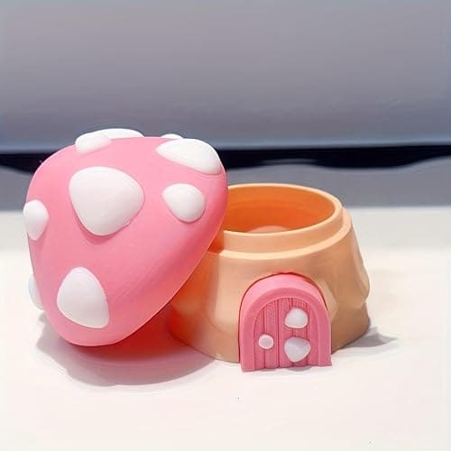 3D Printed Cute Mushroom House + Mushroom Dragon Toy Set,Cute Figurine Desktop Decorative Sculpture Ornament (Pink) thumbnail 5