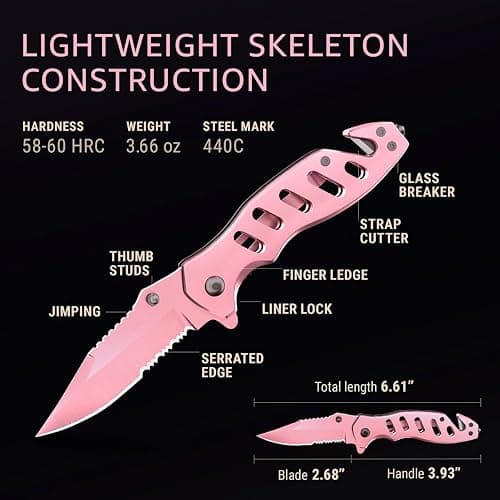 Pink Pocket Knife for Women - Legal Small Knife - 2.68 Inch Serrated Blade - Womens Knife for Self Defense - Cute Girl Survival Tool Pocket & Folding Knives - Mothers Day Gift Idea - 6655 P thumbnail 2