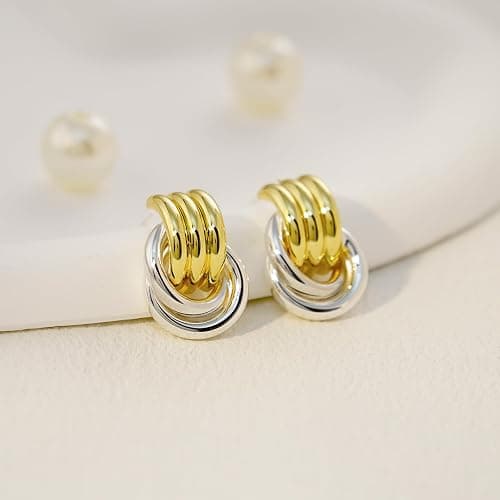 NIXMAX Chunky Small Knot Earrings Gold Silver Geometric Earrings for Women Dainty Gold and Silver Plated Dangle Drop Earrings Hypoallergenic and Lightweight Fashion Trendy Jewelry Gifts thumbnail 8