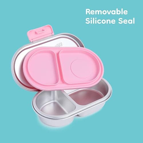 Good Bare Stainless Steel Snack Container for Kids – 2 Compartment Metal Bento Box, Leakproof, Non-Toxic, Easy-Open Latch, Dishwasher Safe, Small Snack Pack, Perfect for On-the-Go (Sweet Pink) thumbnail 6
