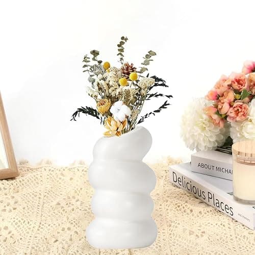 White Flower Vases Plastic Spiral Vase Modern Fall Minimalist Vase Small Pampas Grass Decorative Vases Flower Arrangement Container for Home Decor Wedding Table Party (1Pcs) thumbnail 2