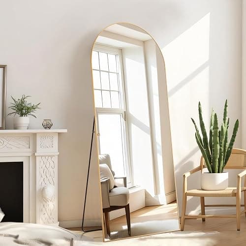 Aidoly Arched Mirror Full Length, Upgraded 21"x64" Body Wall Mirrors with Shatter-Proof Glass, Floor Standing, Hanging or Leaning, Tall Arch Mirror with Stand Aluminum Alloy Frame for Bedroom, Gold thumbnail 5