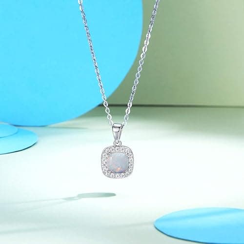 FANCIME Sterling Silver Created White Opal Necklace/Earrings Halo Pendant Stud Leverback Dangle Earrings Cubic Zirconia CZ Fire Opal Fine Jewelry for Women thumbnail 5