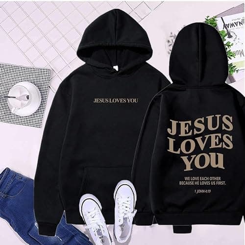 Jesus Loves You Pullover Hoodie -Jesus is King Hoodie Christian Faith Sweatshirt for Women thumbnail 2