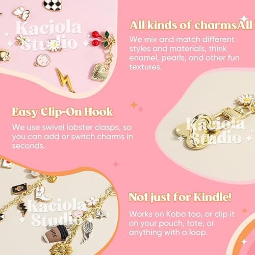 Kaciola Charm Chains for Kindle, Cute E-reader Phone Charm Bracelets Accessories Gift for Reader Booklovers Women Men, Charms Compatible for Kindle/E-Reader/Phone (A) thumbnail 4