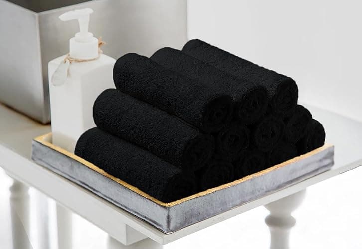 Avalon Towels Cotton Washcloths – (Pack of 24) Size 12x12 Inches, 100% Ring Spun Cotton, Soft & Absorbent Face Towels, Gym Towels, Hotel and Spa Quality, Reusable Fingertip Towels (Black) thumbnail 5