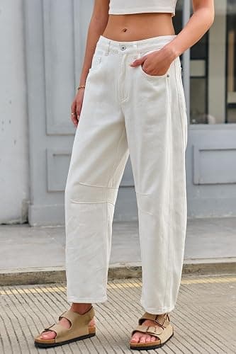 GREAIDEA Mid Rise Barrel Jeans for Women Wide Leg Mid Waist Cropped Denim Pants Y2k Baggy Boyfriend Jeans with Pockets thumbnail 3