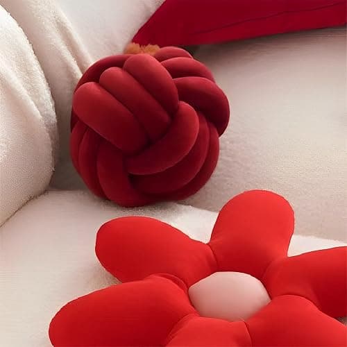 KEBAIHUA Knot Ball Pillows, Round Throw Pillow Cushion Home Decoration Soft Plush Pillow, Throw Knotted Ball Pillow Handmade Children Room Decoration Round Plush Toy Pillow (Dark Red,8.5"/22cm) thumbnail 4