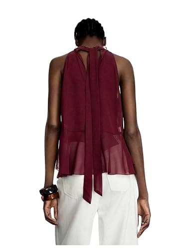 RoseSeek Women's Flowy Going Out Halter Tops Ruffle Mesh Tops Cut Out Sleeveless Tie Neck Tank Top Summer Outfit thumbnail 2
