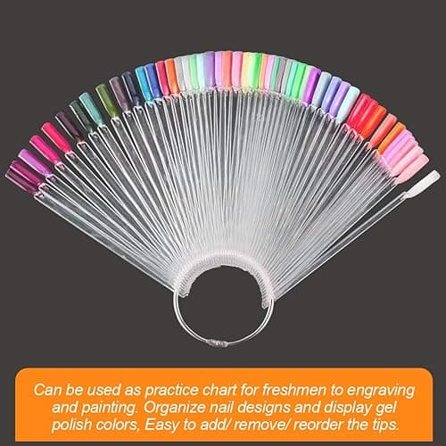 JASSINS 50 Pcs Nail Swatch Sticks with Ring and Numbered Tips - Clear Fan-shaped Display for Nail Art Polish Practice thumbnail 4