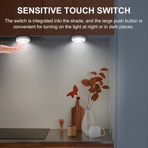 Tap Light 6 Pack Portable LED Puck Touch Night Lights - Battery Operated Under Cabinet Lighting for Kitchen, Closet, Classroom, Indoor & Outdoor thumbnail 5
