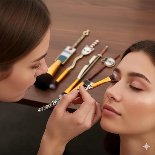 Anime Peripheral Demon Makeup Brushes - 5pcs Kimetsu Noyaiba Make Up Brushes Nezuko Tanjirou Metal Handle Makeup Tools Gift for Fans (Gold) thumbnail 2
