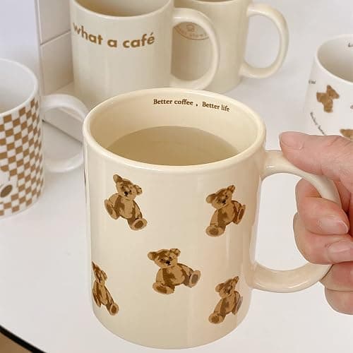 Heardbeli Cute Vintage Cartoon Bear Mugs Ceramic Coffee Mug Water Cup 350ml/12oz Funny Novelty Gift for Women Girls thumbnail 4
