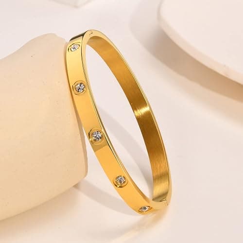 MPRAINBOW Gold Bracelets for Women, 2Pcs 18K Gold Plated Cubic Zirconia Bangle Crystal Friendship Bracelet Jewelry,Wedding Party Christmas Birthday Gifts for Her Girlfriend Sister Daughter thumbnail 3