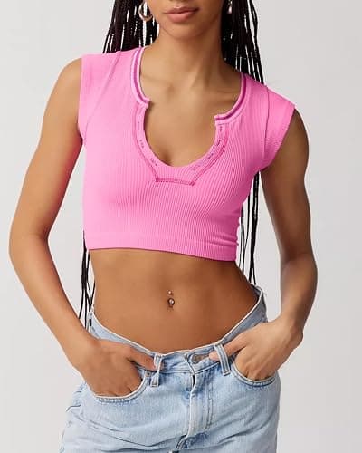 Beumissy Women's Crop Top Crew Neck T-Shirt Short Sleeve Ribbed Knit Basic Crop Tank Top thumbnail 3