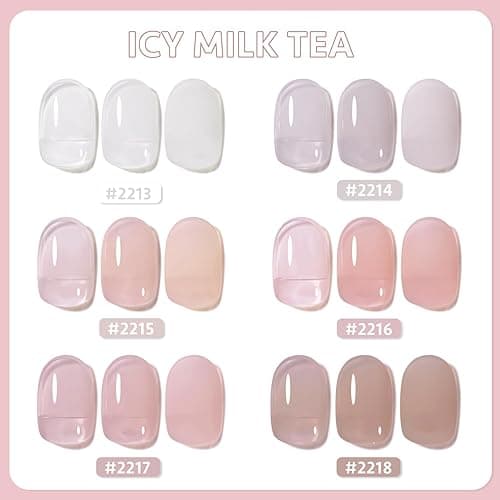GAOY Jelly Nude Gel Nail Polish Set, 6 Transparent Milky White Pink Colors, UV Light Cure Gel Polish for Salon and Nail Art DIY at Home thumbnail 3