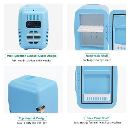 CROWNFUL Mini Fridge, 4 Liter/6 Can Portable Cooler and Warmer Personal Fridge for Skin Care, Cosmetics, Food,Great for Bedroom, Office, Car, Dorm, ETL Listed (Blue) thumbnail 7