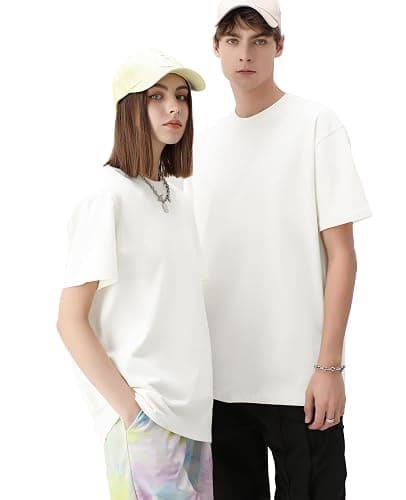 KEEPSHOWING Men's Cotton T-Shirts Oversized Unisex Short Sleeve Crew Neck Loose Basic Tops Solid Athletic Tee thumbnail 5