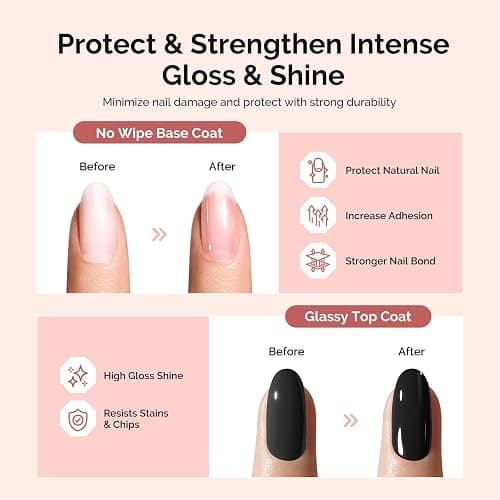 MelodySusie Top Coat Builder Gel Base Coat No Wipe Glossy Set Long Lasting Shine Finish Soak Off UV LED Nail Lamp Nail Polish Art Design Manicure Kit Perfect Gifts for Women Girls 3 Pcs 15ml Clear thumbnail 3