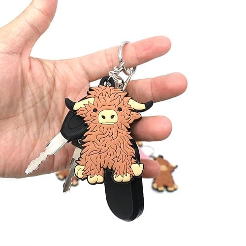 TAYASH Cute Scottish Highland Cow Keychain PVC Keyring for Men Women Kids thumbnail 2