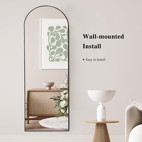 LunaMirror Gewölbter Spiegel Ganzkörperspiegel 147 x 44 cm Stehspiegel Bodenspiegel Groß Standspiegel für Schlafzimmer Wohnzimmer Flur Eingang Wandspiegel Schwarzer thumbnail 9