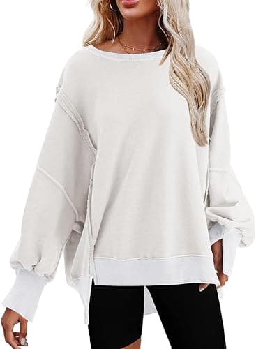 SHEWIN Womens Oversized Reverse Seam Sweatshirt Casual Long Sleeve Pullover Tops Lightweight Loose Crewneck Sweatshirts - Image 1