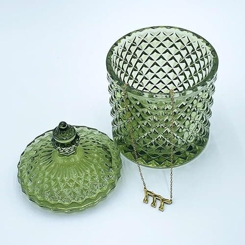 YILUSHENGHUA Colorful Glass Jar With Lid,Candy Cookie Jars,Jewelry Box,Christmas Decorative Jar(Olive Green) thumbnail 5