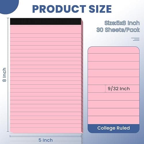 6 Pack Notepads 5x8, Small Legal Pads Narrow College Ruled, 30 Sheets/Pack, Perforated Notebook - Colored Note Pads for School, Memo, Note Taking, Teacher & Office Supplies, Writing Pads of Paper thumbnail 2