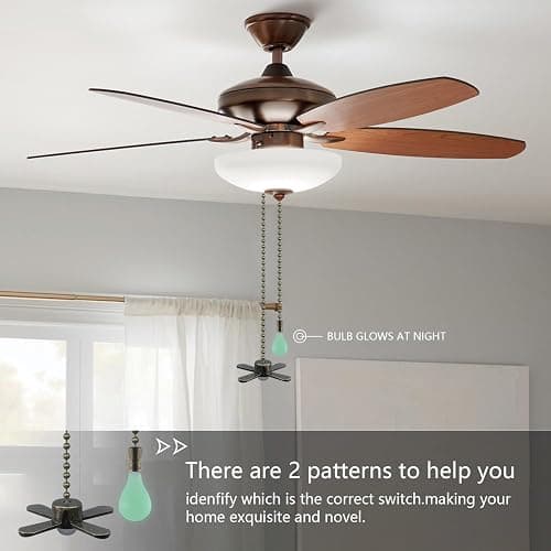 Dotlite 2Pack Bronze Ceiling Fan Pull Chains Glow in the Dark,3mm Diameter Beaded Decorative Light Pull Chain Pendant Extension, Fan and Bulb Shaped Ornaments Cord Extender thumbnail 4