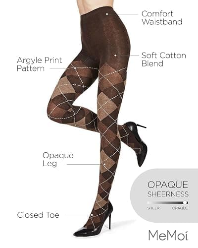 MeMoi Classic Argyle Cotton Tights for Women, Cozy and Stlylish Patterned Sweater Tights - Sizes Small to 6x thumbnail 3