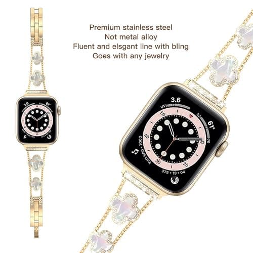 Musk-MSKR Diamond Metal Bands Add Sparkle to Your Watch For Apple Watch Series 11/10/9/8/7/6/5/4/3/2/SE/Ultra Clover Simple and Stylish Compatible with 38mm40mm41mm42mm44mm45mm 46mm49mm Women's Wear thumbnail 4