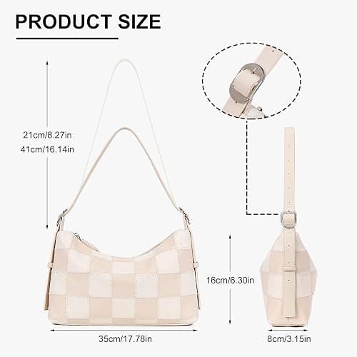 hibear Checkered Shoulder Bag for Women Classic Black and White Purse Trendy Crossbody Purse Leather Totes Hobo Handbag thumbnail 4