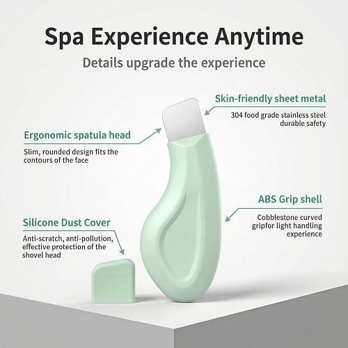 Sookga Blackhead Remover Tool, Stainless Steel Face Scraper for Deep Cleansing, Skin Scrubber Face Spatula with Silicone Cover, Nose Blackhead Remover, Skin Care Tool for Men and Women (Green) thumbnail 2