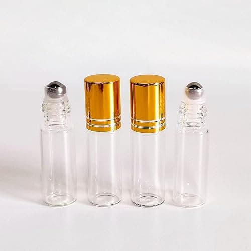 PYAWI 50 PCS 5ml Clear Glass Essential Oil Roller Bottles with Stainless Steel Roller Ball,Gold Caps,for Travel Perfume-2 Funnels, 2 Dropper, 1 Opener (5ml) thumbnail 4