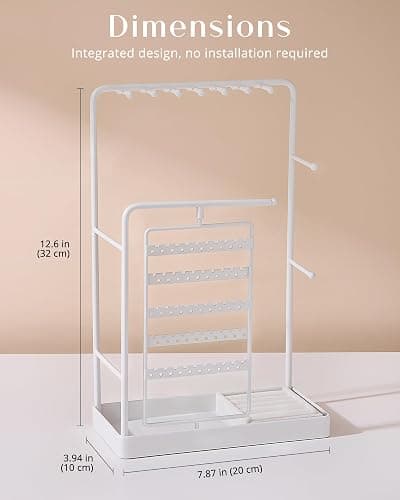 ProCase Jewelry Stand Holder Organizer, Jewelry Display Storage with Ring Tray, Rotating Earring Bracelet Necklace Holder, Valentine's Gifts Room Dorm Decor for Teen Girls -White (No-Assembly) thumbnail 3