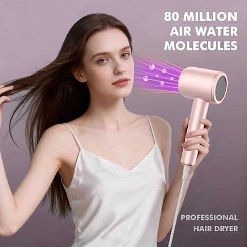 Professional Ionic Hair Dryer | Powerful Low Noise Hair Dryer | Constant Temperature for Fast Hair Drying | with Hair Diffuser, Cluster Nozzle and Comb for Curly (Pink) thumbnail 2