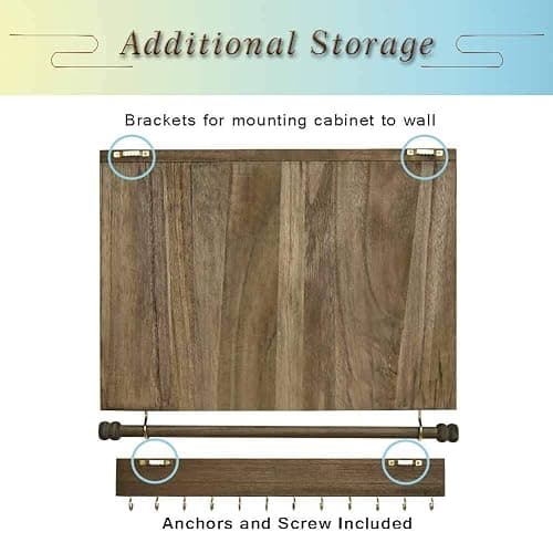 GLANT Rustic Wall Mounted Jewelry Organizer with Wooden Barndoor Decor， Wall Mount Holder,Jewelry holder for Necklaces, Earings, Bracelets，Ring Holder. Includes matching hook organizer (wood color) thumbnail 7