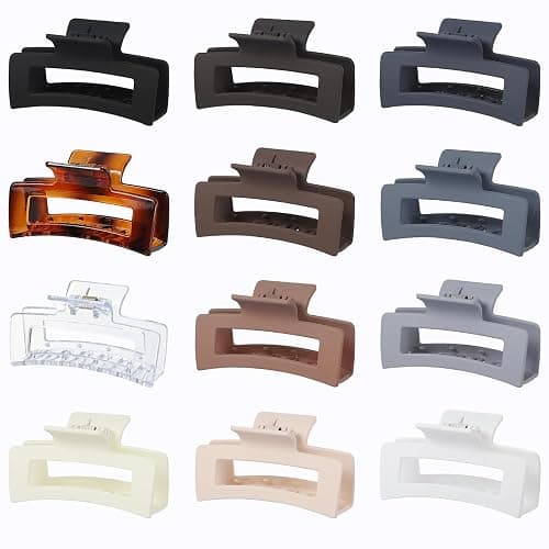 Sisiaipu 3.5 Inch Hair Clips - 12 Pcs Square Jaw Clips for Thick and Thin Hair, Rectangular Hair Accessories for Women and Girls - Neutral thumbnail 6