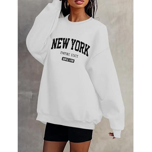Sulayesh Oversized New York Sweatshirt for Women Aesthetic Preppy Hoodies Vintage Letter Print Graphic Crewneck Pullover Tops thumbnail 5