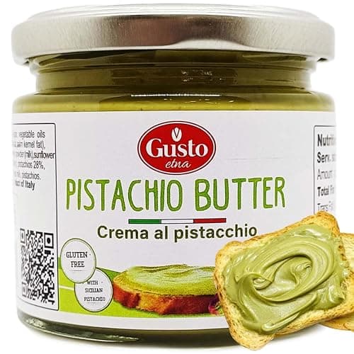 GUSTO ETNA Sicilian Pistachio Cream – 35% Pistachios, Sweet Spreadable Butter, 6.7 oz (190g) Rich & Nutty Pistachios Cream for Knafeh Dubai Pistachio Chocolate Bars, Product of Sicily, Italy - Image 1