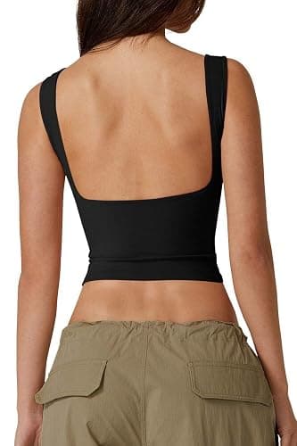 QINSEN Women's Sexy Open Back Sleeveless Crop Tank High Neck Slim Fit Cropped Tee Shirt Y2k Tops - Image 1