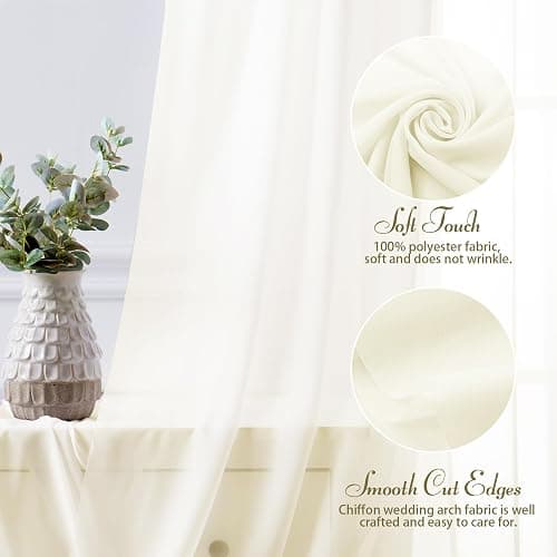 SiinvdaBZX 2 Panels Wedding Arch Draping Fabric 30" x 20Ft Ivory Sheer Chiffon Fabric Outdoor Extra Long Decorative Drapery Fabric for Party Ceremony Ceiling Curtain Backdrop thumbnail 4