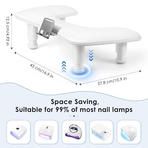Manicure Arm Rest for Nails Tech: U-shaped Adjustable Nail Arm Rest with Phone Holder - Comfortable PU Leather Cover Nail Tech Arm Rest for Professionals Home & Salon - White thumbnail 8