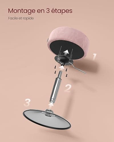 VASAGLE Tabouret de Maquillage, Réglable en Hauteur, Pivotant à 360 Degrés | Tabouret de Coiffeuse, en Cuir PU, Coussin Épais, pour Chambre, Rose bonbon, Collection ISLAND LJB120S01 thumbnail 7