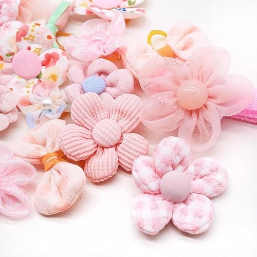 25Pcs Dog Hair Accessories Set for Small Medium Dogs, Flower Bows with Rubber Bands,Dog Hair Clip,Floral Bell Puppy Collar for Boy Girl Pomeranian Yorkie Poodle Maltese Shih Tzu Groomer (Pink) thumbnail 3