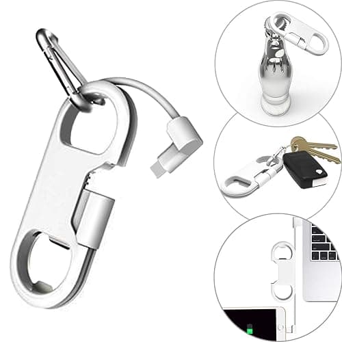 Lightning Cable for iPhone + Keychain + Bottle Opener + Aluminum Carabiner Portable Multifunction Key Chain USB Charging Cable Short Cable for iPhone X/8/7/6S, Gift for Men and Women (White) thumbnail 2