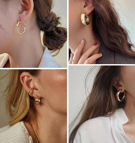 45 Pairs Gold Hoop Earrings Set for Women, Chunky Gold Earrings Multipack, Trendy Hypoallergenic Silver Hoop Earring Pack (Style2-gold) thumbnail 6